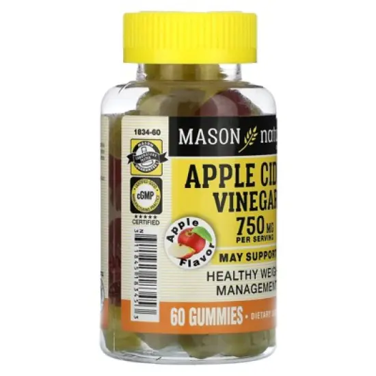Mason Natural Apple Cider Vinegar 750 mg - Healthy Weight Management, All Natural Detoxification, Gelatin Free, Kosher, Apple Flavor, 60 Gummies image {3}