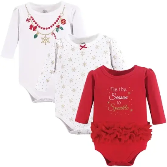 Little Treasure Baby Girl Cotton Long-Sleeve Bodysuits 3pk, Christmas Necklace image {1}