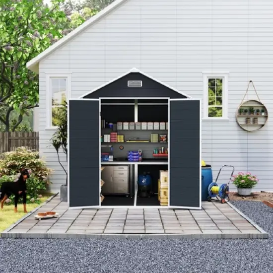 6*6ft resin storage shed, high quality pp material, rust and UV proof, large storage space, 12mm thick pp board, HD window lighting Dark gray image {6}