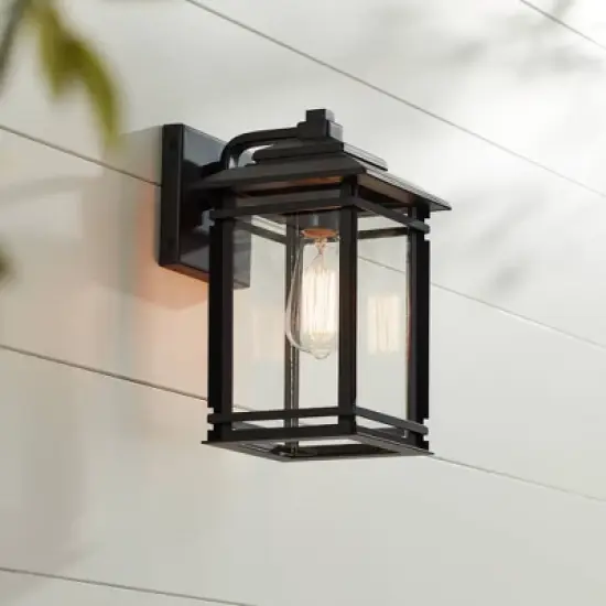 John Timberland North House Mission Outdoor Wall Light Fixture Matte Black Metal 12" Clear Glass Panels for Post Exterior Barn Deck House Porch Yard image {1}