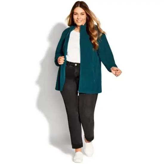 Women's Plus Size Polar Fleece Zip Jacket - Emerald | AVENUE image {1}