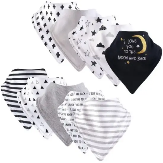 Hudson Baby Infant Cotton Bandana Bibs 10pk, Moon And Back, One Size image {1}