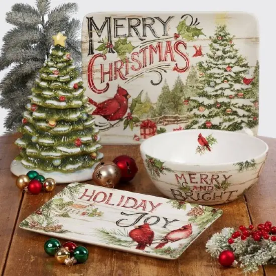 16" x 12" Earthenware Evergreen Christmas Rectangular Platter - Certified International image {1}