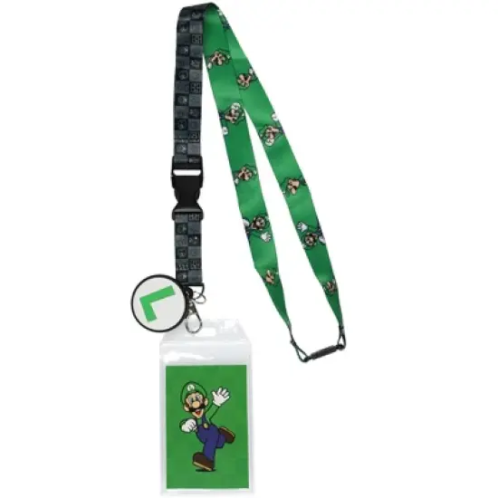 Nintendo Super Mario Luigi Lanyard ID Badge Holder with 2" Rubber Charm image {4}
