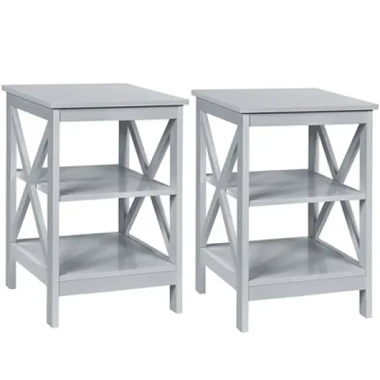Costway 2 PCS 3-Tier Nightstand End Table X Design Storage Display Shelf Living Room image {11}