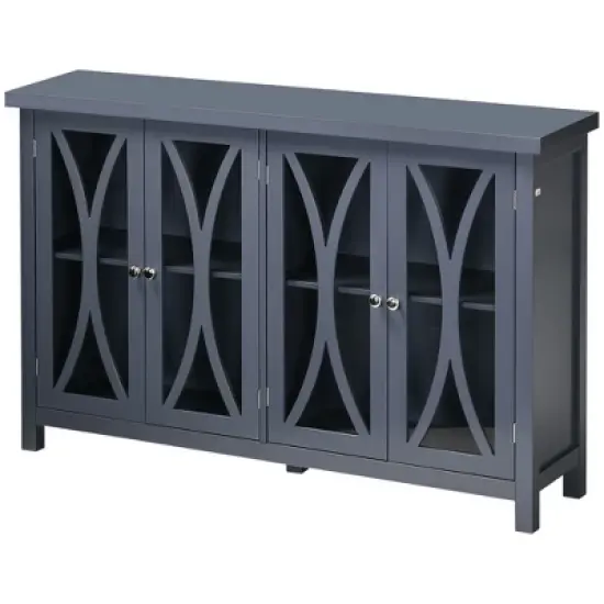 HOMCOM Elegant Kitchen Sideboard, Buffet Cabinet with Storage, Adjustable Shelves for Living Room, Study, 4 Glass Doors, Gray image {3}