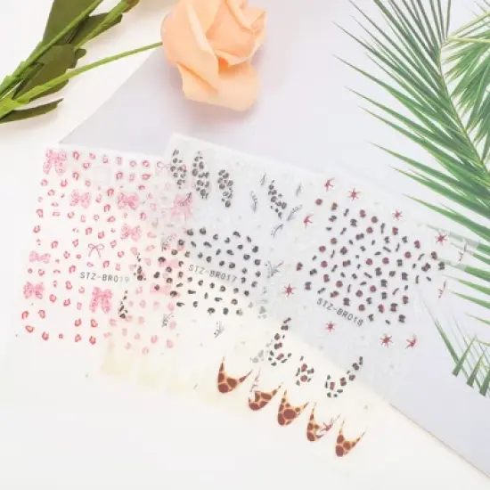 Unique Bargains Self-Adhesive Floral Bow Pattern Nail Art Stickers Pink White 3 Pcs image {4}