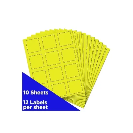 JAM Paper Square Labels 2" x 2" Neon Yellow 12 Labels/Sheet 10 Sheets/Pack (367831073) image {1}