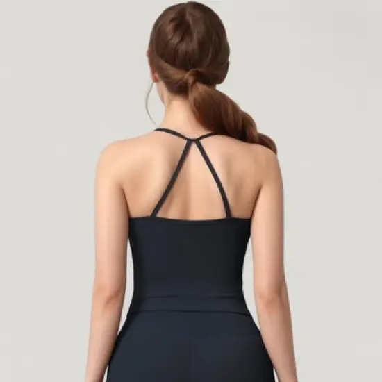 Anna-Kaci Active Women's Strappy Back Slim Fit Athletic Tank Top with Built-In Shelf Bra image {4}