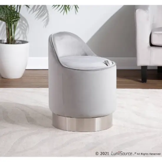 Marla Glam Vanity Stool Steel/Velvet Chrome/Silver - LumiSource image {10}