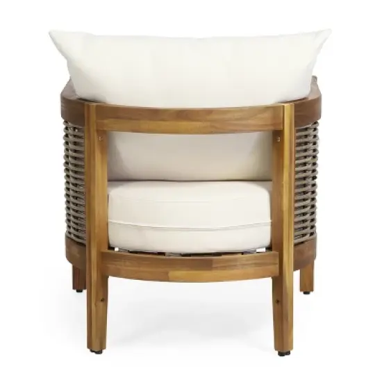 Christopher Knight Home Burchett Outdoor Acacia Wood and Rattan Club Chair with Cushions image {5}