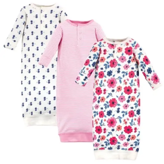 Touched by Nature Baby Girl Organic Cotton Henley Long-Sleeve Gowns 3pk, Garden Floral image {4}