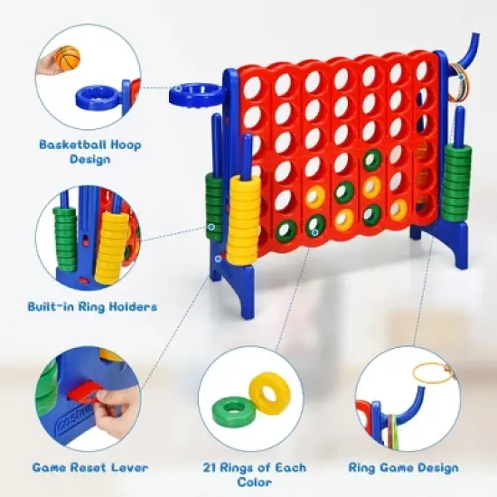 Costway 4-in-A Row Giant Board Game Set w/Basketball Hoop for Family Blue image {3}