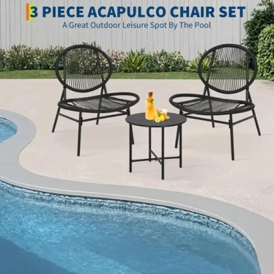 GustoWave 3-Piece Patio Bistro Set With Side Table And 2 Chairs For Balcony, Patio, Garden, Black image {6}