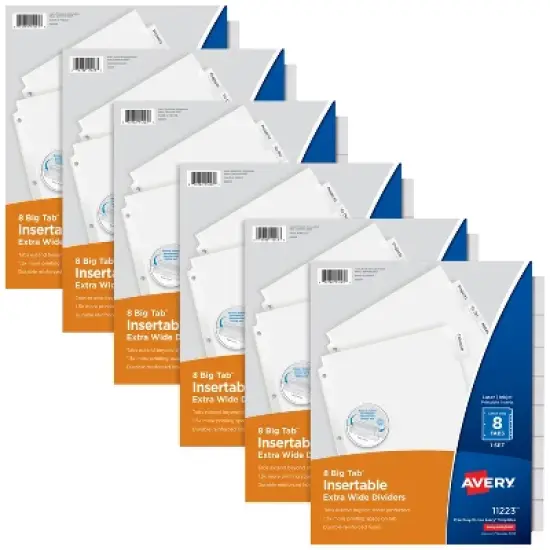 Avery Extra-Wide Big Tab Insertable Dividers for 3 Ring Binders, 8-Tab Sets, White Paper, Clear Tabs, Works With Sheet Protectors, 6 Sets (11254) image {9}