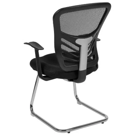 Flash Furniture Black Mesh Side Reception Chair with Chrome Sled Base image {10}