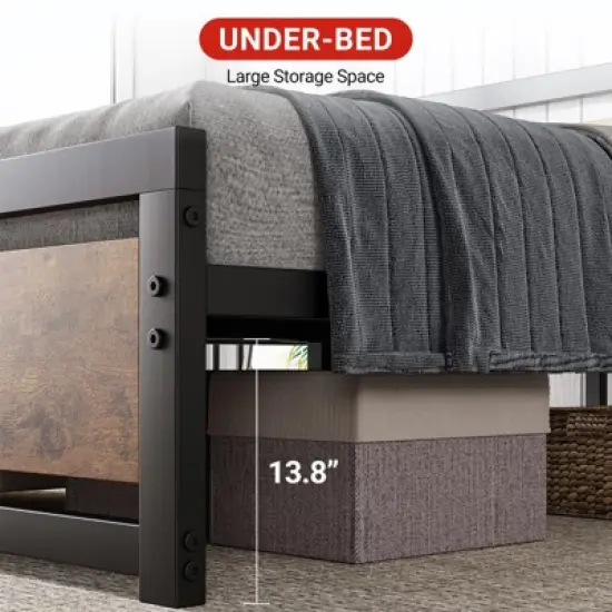 Full Size Bed Frame, 14 Inch King Size Bed Platform Industrial with Headboard No Box Spring Needed, Easy Assemble Mattress Bedframe Retro Brown image {4}