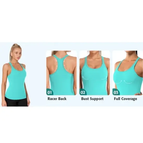 Attraco Women's Ribbed Workout Tank Tops with Built in Bra Tight Racerback Scoop Neck Athletic Top Yoga Tops image {13}