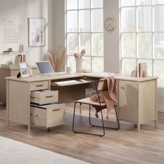 Whitaker Point L-Shape Desk Natural Maple - Sauder: Executive Office Desk with Drawers, Keyboard Shelf, Cable Management: Transitional Style image {2}