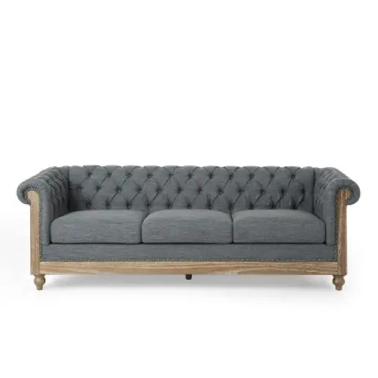 Saragus Chesterfield Tufted 3 Seater Sofa with Nailhead Trim Charcoal/Dark Brown - Christopher Knight Home image {2}