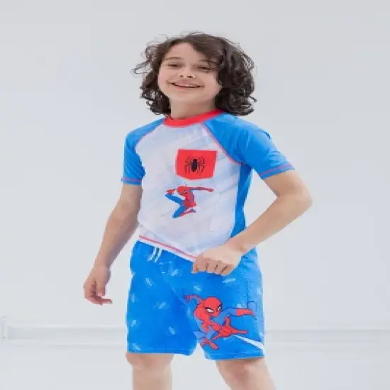 Marvel Avengers Hulk Spider-Man Boys Rash Guard and Swim Trunks Outfit Set Little Kid to Big Kid image {1}