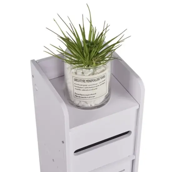 VECELO Bathroom Corner Shelf Storage, Waterproof Corner Cabinet with Toilet Paper Roll, Narrow Storage Organizer for Small Spaces, White image {9}