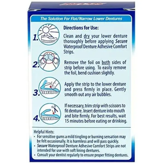 Secure Denture Adhesive Cushion Strips &ndash; Zinc Free &ndash; Waterproof &ndash; Comfortable Fit for Uppers & Lowers &ndash; Extra Firm All-Day-Hold &ndash; Clean Ingredients image {8}