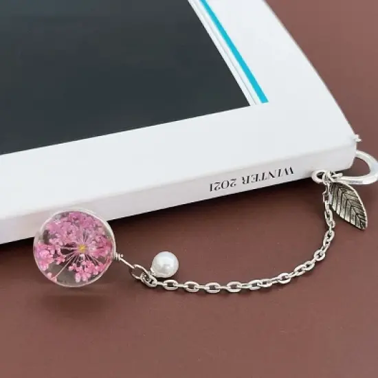 Wrapables Metal Leaf Bookmark with Charm for Book Lovers & Readers (Set of 2), Purple & Pink image {4}