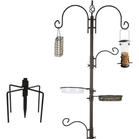 Snynuxx Deluxe Bird Feeding Station Kit With Multi Feeder Hanging Pole, Metal Suet Feeder, Mesh Tray for Attracting Wild Birds and Planter Hanger image {7}
