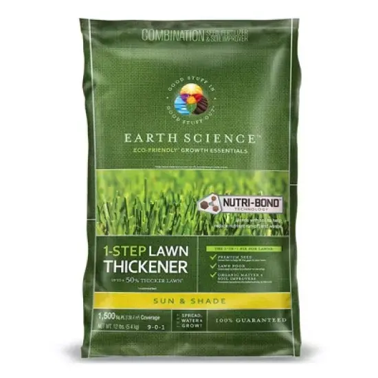 Earth Science 1 Step Sun and Shade Lawn Thickener Seed with Nutri Lock Technology and All Natural Seed for Lawn and Gardening Essentials, 12 Pounds image {6}
