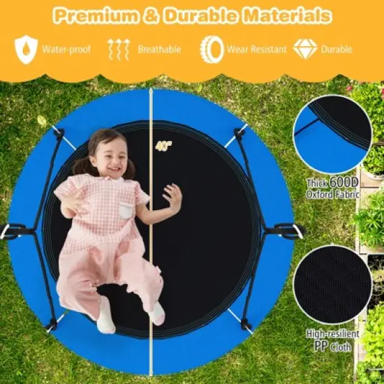 Tangkula 40" Flying Saucer Tree Swing 660 lbs Capacity Outdoor Swing with Multi-colored LED Lights - 3/8 Light Modes Hanging Round Swing Rainbow/Navy Blue image {6}