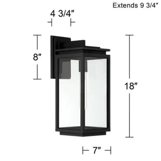 Possini Euro Design Modern Outdoor Wall Light Fixture Matte Black 18" Clear Glass for Post Exterior Barn Deck House Porch Yard image {3}