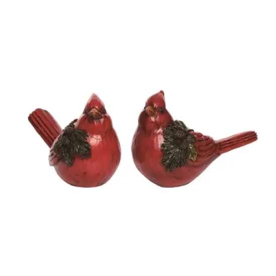 Transpac Set of 2 Resin Cardinals with Pinecone Accent Christmas Home Decorations image {1}