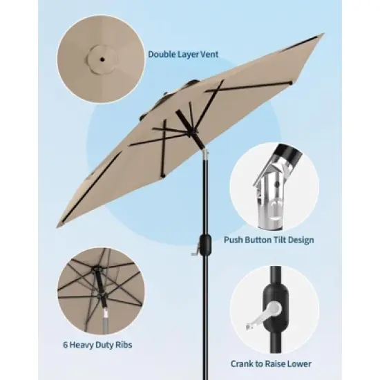 7.5ft Patio Umbrella with Push Button Tilt & Crank - 6-Rib UV Protection Waterproof for Deck/Pool/Backyard image {2}