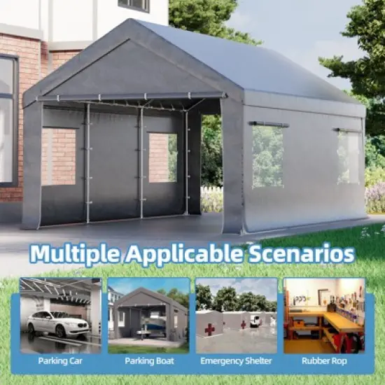 EROMMY 12 Ft X 20 Ft Car Canopy Portable Garage, Gray image {5}