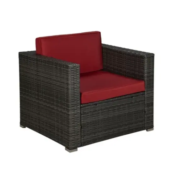 4pc Outdoor Wicker Conversation Set - Red/Brown - GODEER image {12}