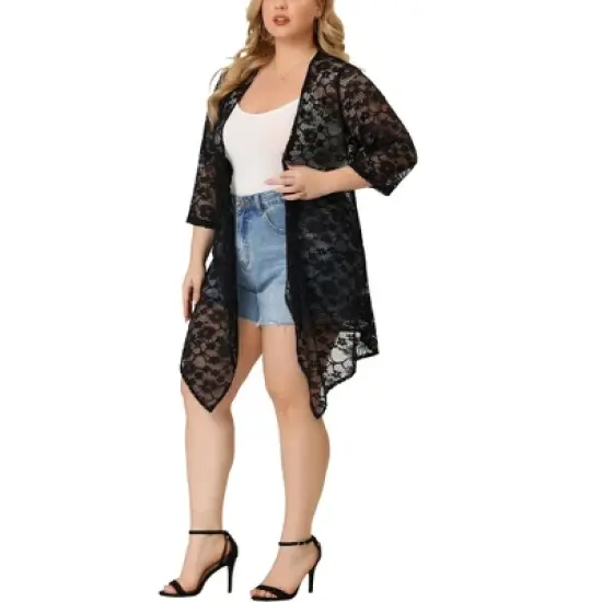 Agnes Orinda Women's Plus Size Draped Shawls Lightweight Open Front Lace Cardigans image {1}