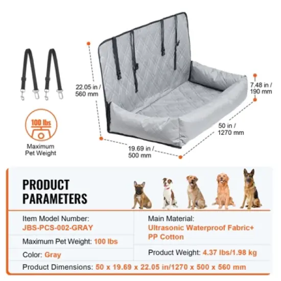 VEVOR Dog Car Seat, Waterproof Dog Booster Seat for Car, Pet Car Seat with Clip-On Safety Leash, PP Cotton Filling, Dog Car Bed image {7}