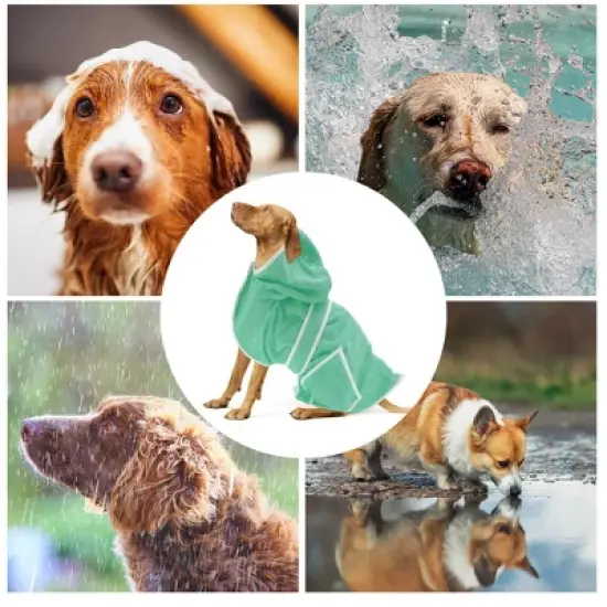 Unique Bargains Hooded Dog Bathrobe Large Green image {4}