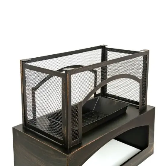 WELLFOR 37" Rectangular Metal Outdoor Fireplace with Built-in Log Storage Bronze image {12}