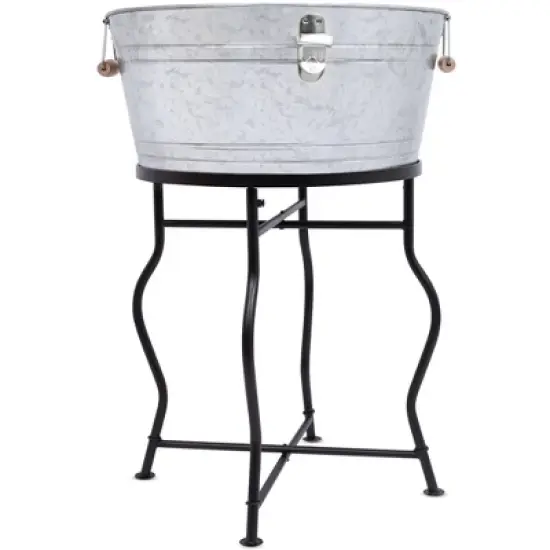 BirdRock Home 19Gal Galvanized Beverage Tub with Stand - Indoor & Outdoor - Silver image {1}