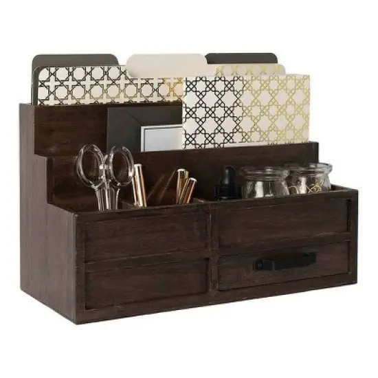 Blu Monaco Wood Mail Organizer with Drawer & Pen Holder image {9}