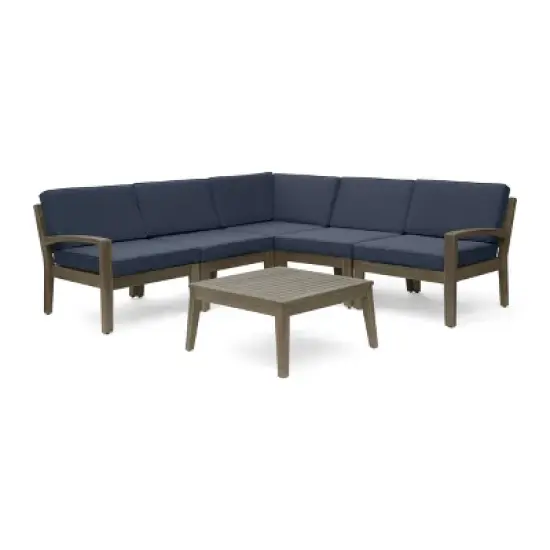 Grenada 6pc Acacia Sectional Sofa Set - Gray/Dark Gray - Christopher Knight Home image {1}