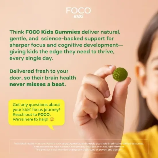 Think FOCO Kids Gummies (Watermelon, Ages 4+) Focus Supplement for Children - Kids Brain Health Support, Concentration, Learning, Memory and Attention image {3}