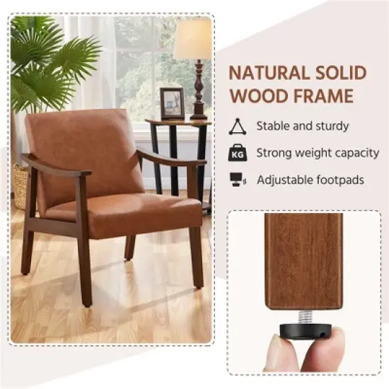 Yaheetech Modern Faux Leather Upholstered Armchair Accent Chair with Solid Wood Legs image {5}