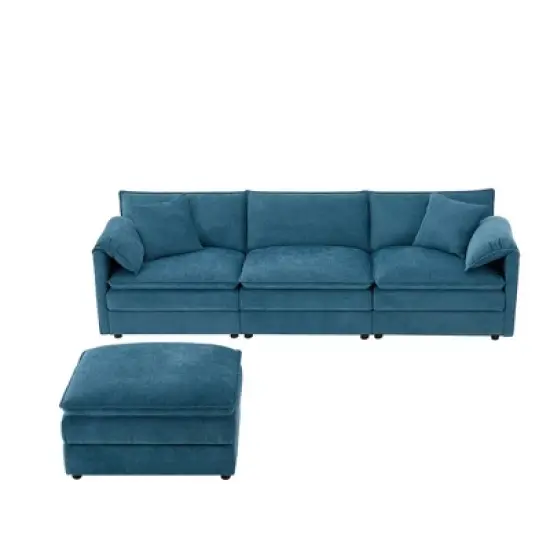 YOOCOZZ Double-Cushion Chenille Sectional Sofa with 2 Movable Ottomans and Armrest Pillows image {9}