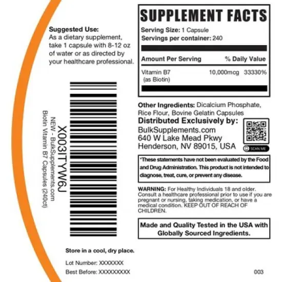 BulkSupplements Biotin 10000mcg Capsules image {4}
