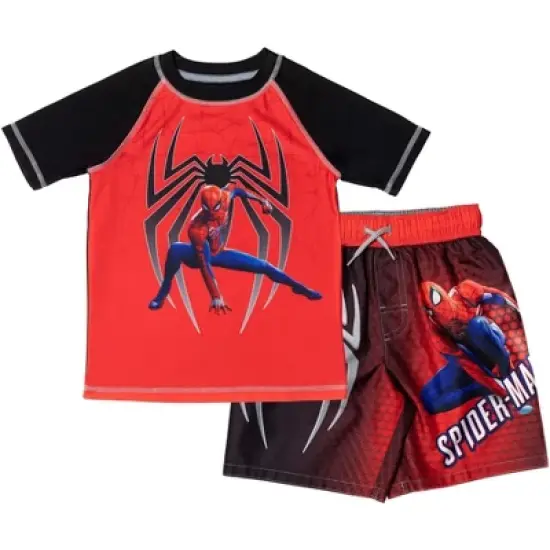 Marvel Avengers Hulk Spider-Man Boys Rash Guard and Swim Trunks Outfit Set Little Kid to Big Kid image {10}