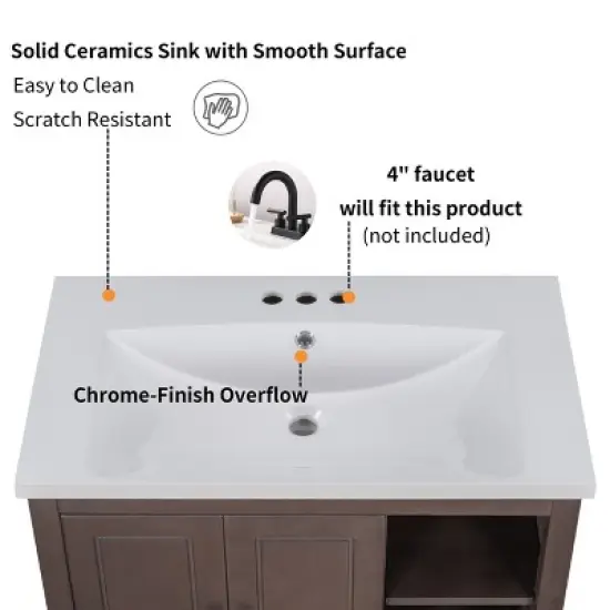 30" Bathroom Vanity with Ceramic Sink, Doors and Drawers - ModernLuxe image {10}