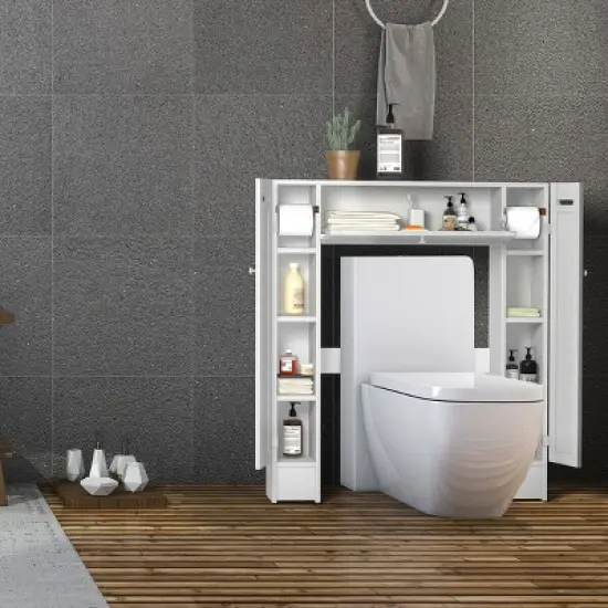 Costway Wooden Over The Toilet Storage Cabinet Drop Door Spacesaver Bathroom White image {2}